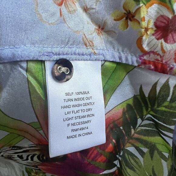 Johnny Was NWT Akoni Silk Floral Bird Leopard Blouse Button Down Sz S Dolman Slv - Picture 5 of 5